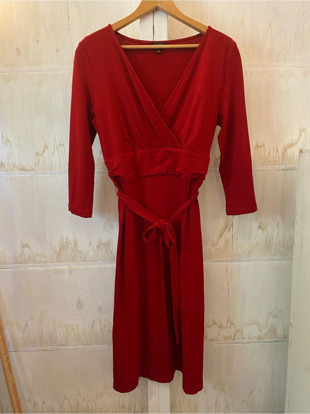 Talbots Red Wrap-Style 3/4 Sleeve Midi Dress